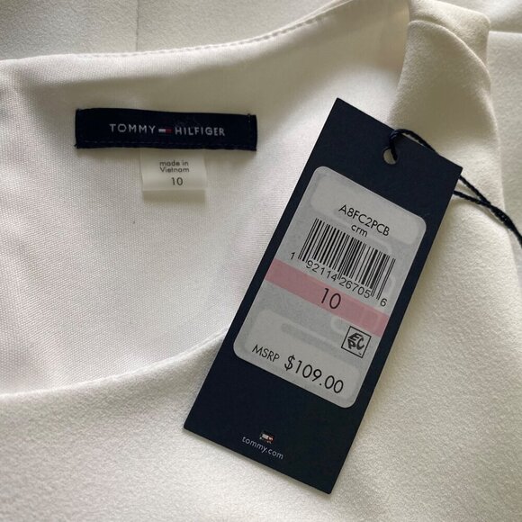 Tommy Hilfiger Cream A-Line Dress, NWT $109 Mesh Illusion Trim Women's Size 10 - Picture 10 of 11